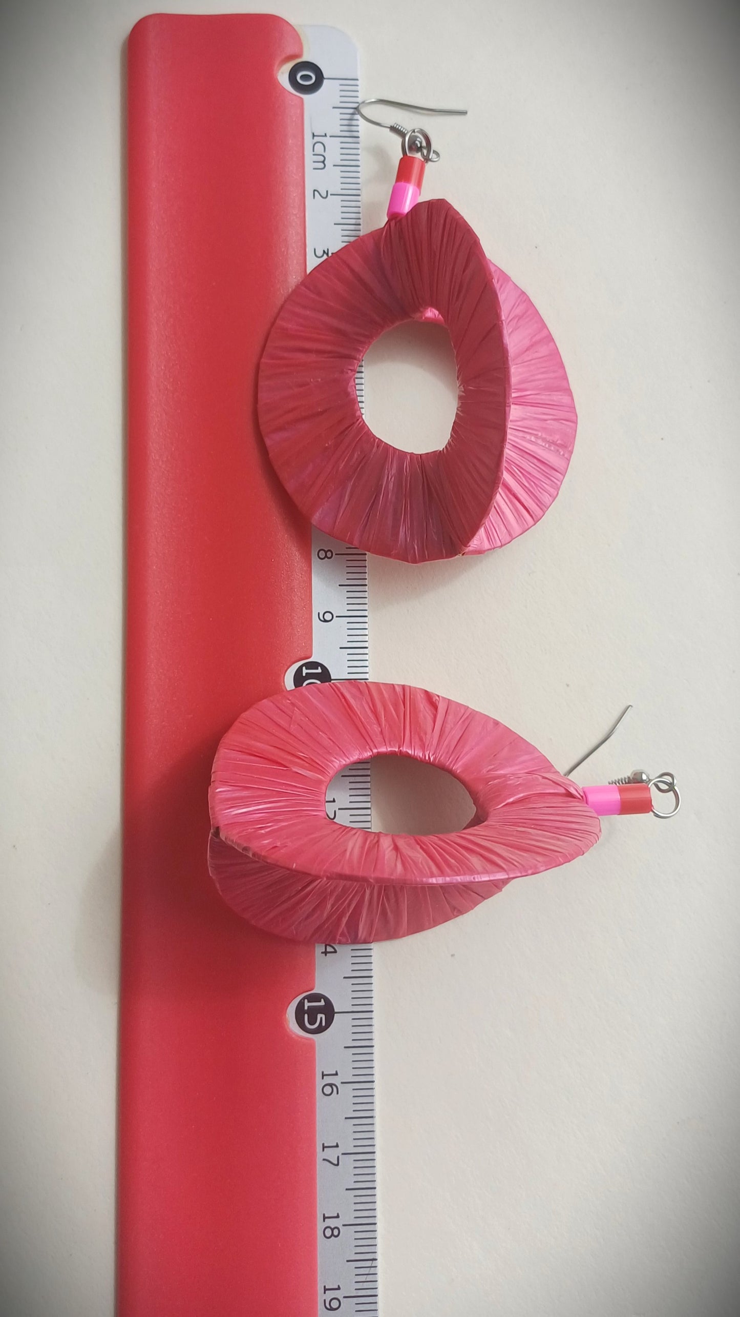 3D Dark Pink Hoops PungaGlow Eco Earrings Upcycled Jewelry