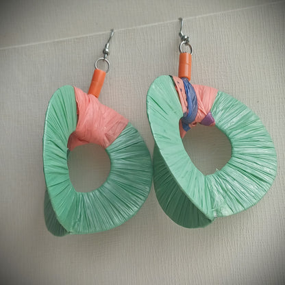 3D Green and Pink Hoops PungaGlow Eco Earrings Upcycled Jewelry