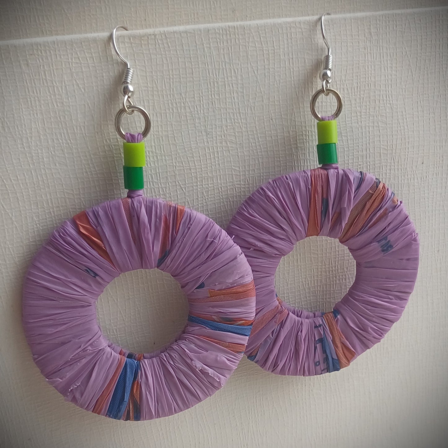 Purple Eco Earrings with Green Accents- PungaGlow Upcycled Jewelry