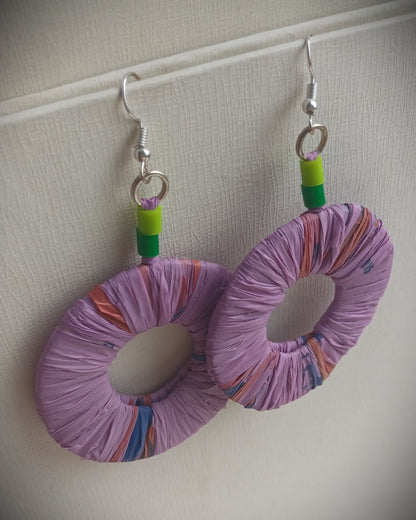 Purple Eco Earrings with Green Accents- PungaGlow Upcycled Jewelry