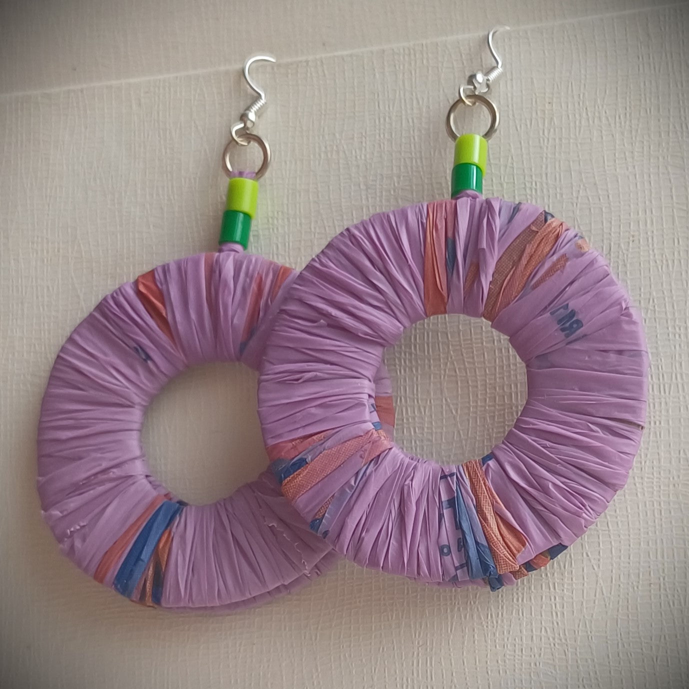 Purple Eco Earrings with Green Accents- PungaGlow Upcycled Jewelry