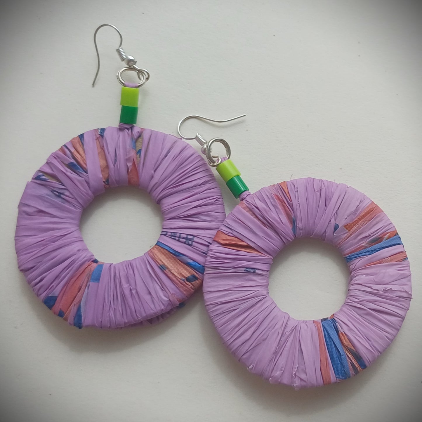 Purple Eco Earrings with Green Accents- PungaGlow Upcycled Jewelry