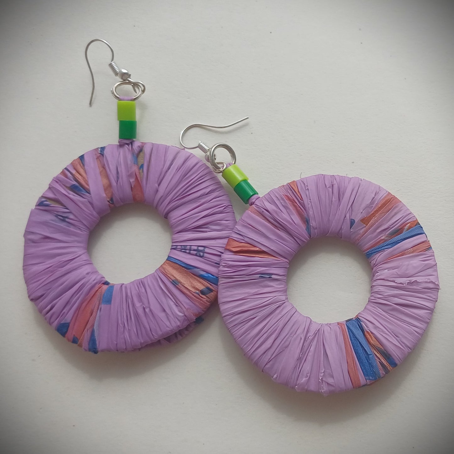 Purple Eco Earrings with Green Accents- PungaGlow Upcycled Jewelry