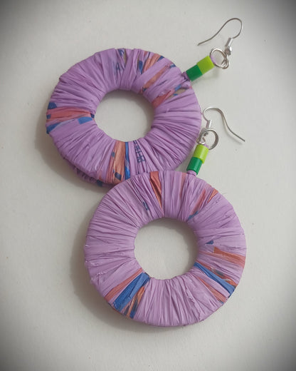 Purple Eco Earrings with Green Accents- PungaGlow Upcycled Jewelry