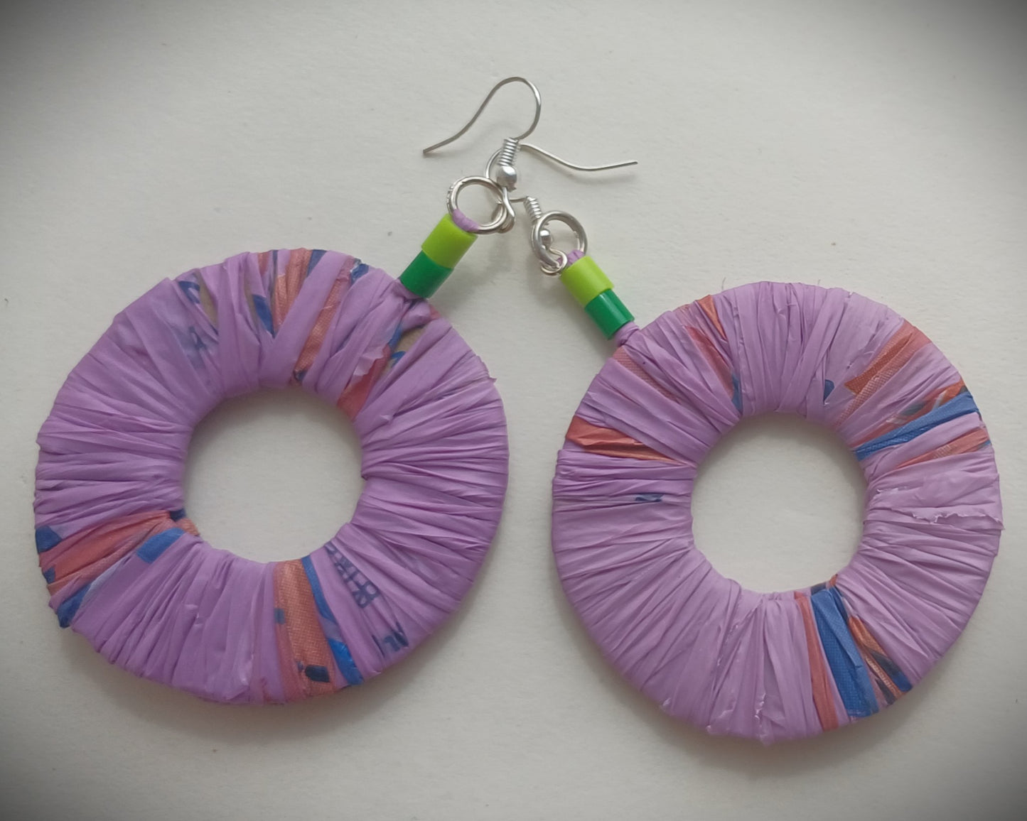 Purple Eco Earrings with Green Accents- PungaGlow Upcycled Jewelry