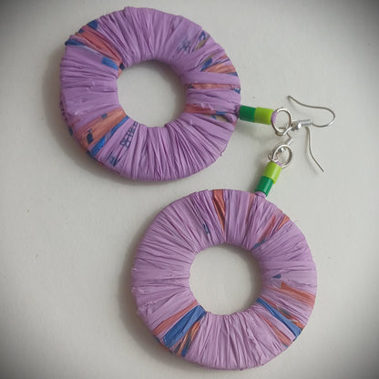 Purple Eco Earrings with Green Accents- PungaGlow Upcycled Jewelry