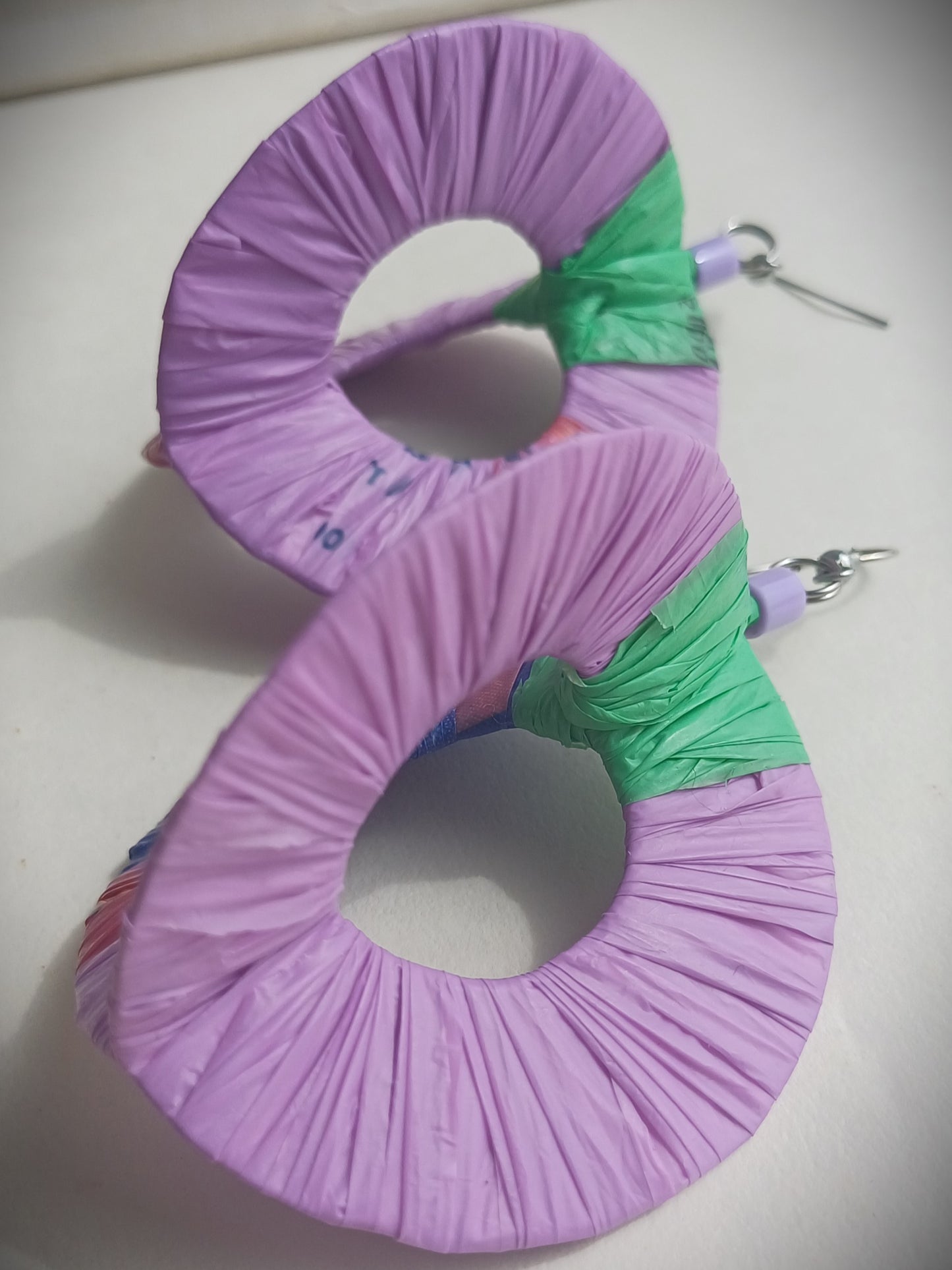 3D Purple Green Hoops PungaGlow Eco Earrings Upcycled Jewelry