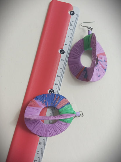 3D Purple Green Hoops PungaGlow Eco Earrings Upcycled Jewelry