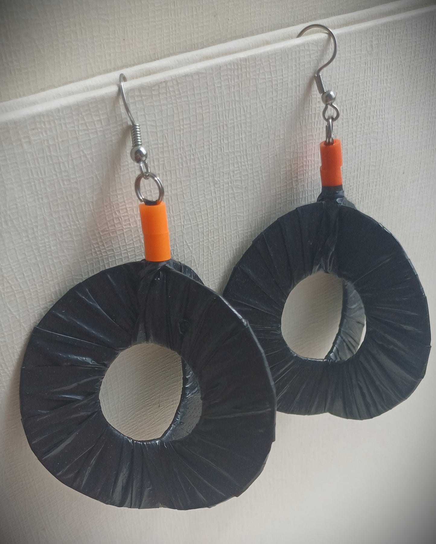 3D Black - Orange Earrings PungaGlow Eco Upcycled Jewelry