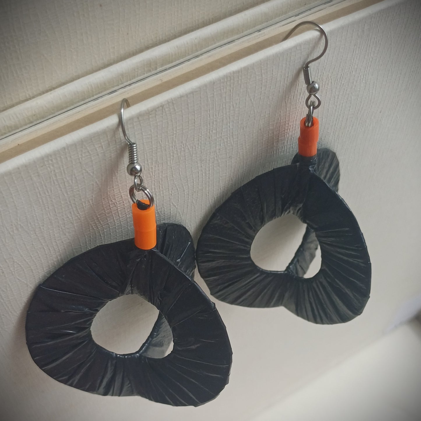 3D Black - Orange Earrings PungaGlow Eco Upcycled Jewelry