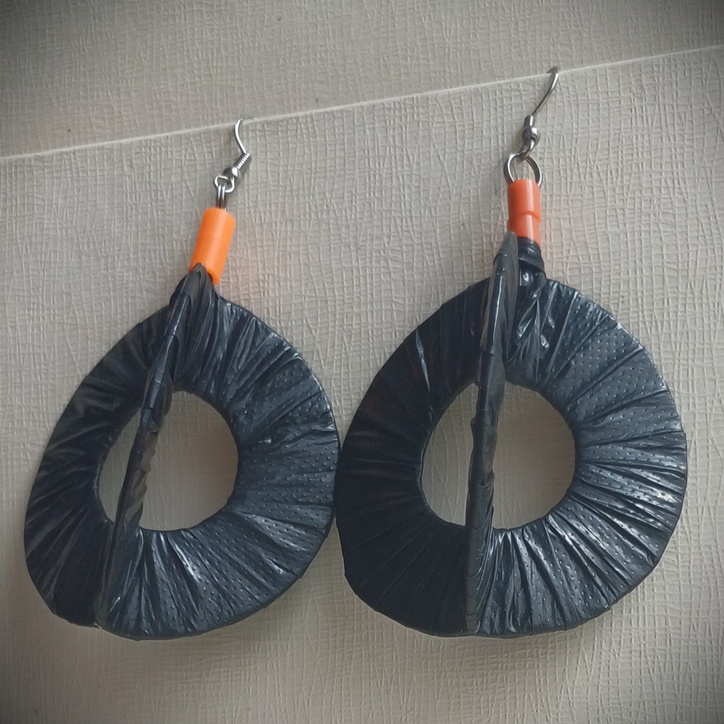 3D Black - Orange Earrings PungaGlow Eco Upcycled Jewelry