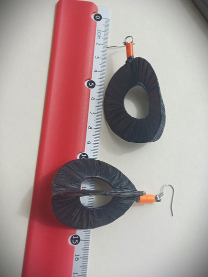 3D Black - Orange Earrings PungaGlow Eco Upcycled Jewelry