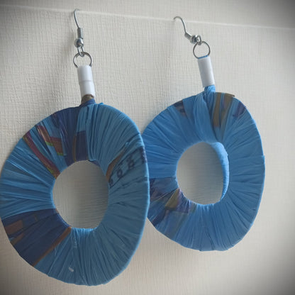 3D Blue Happy Hoops PungaGlow Eco Earrings Upcycled Jewelry