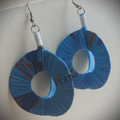 3D Blue Happy Hoops PungaGlow Eco Earrings Upcycled Jewelry