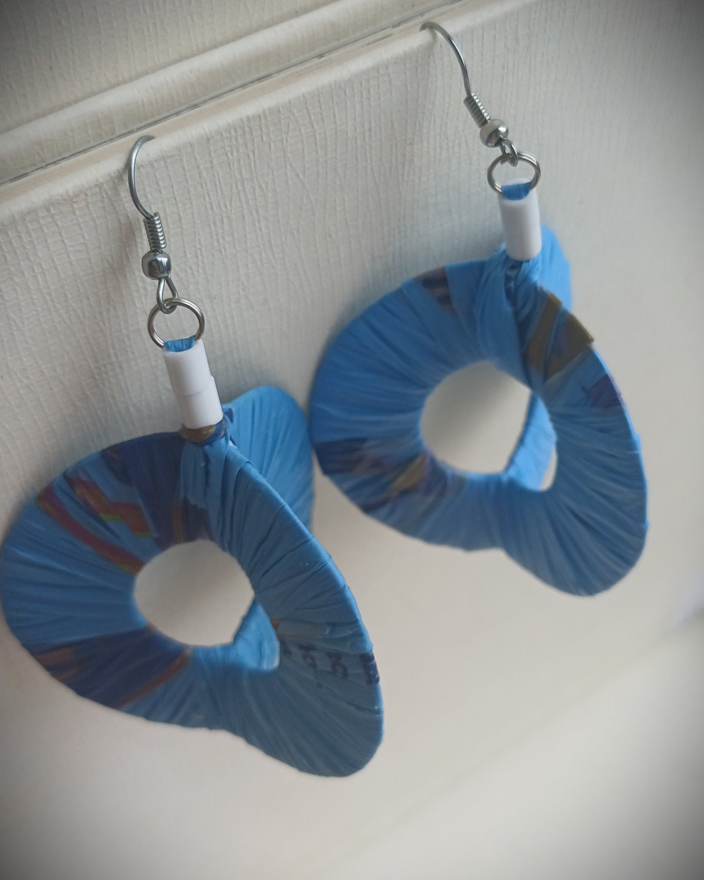 3D Blue Happy Hoops PungaGlow Eco Earrings Upcycled Jewelry