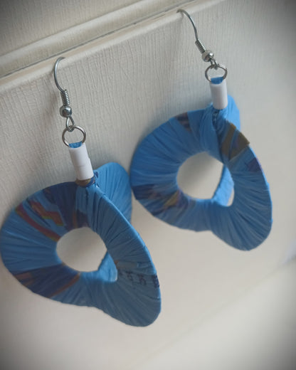 3D Blue Happy Hoops PungaGlow Eco Earrings Upcycled Jewelry