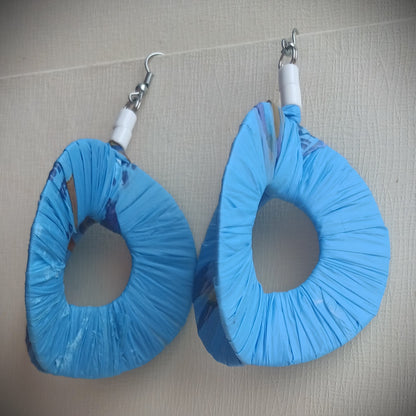 3D Blue Happy Hoops PungaGlow Eco Earrings Upcycled Jewelry