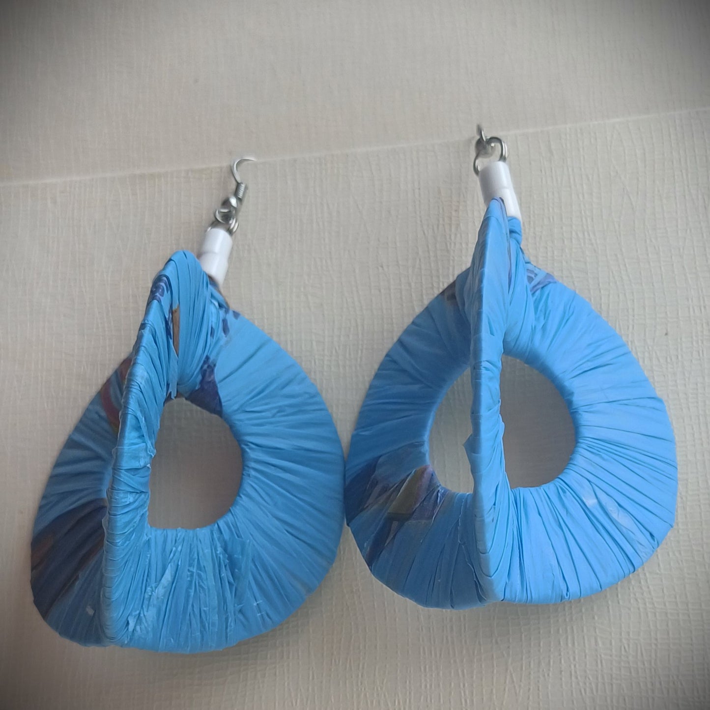 3D Blue Happy Hoops PungaGlow Eco Earrings Upcycled Jewelry