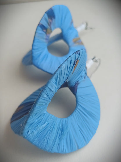 3D Blue Happy Hoops PungaGlow Eco Earrings Upcycled Jewelry