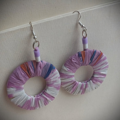 PungaGlow Purple and White Hoops Eco Earrings Upcycled Jewelry