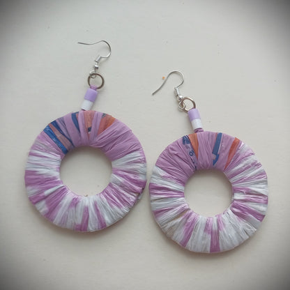 PungaGlow Purple and White Hoops Eco Earrings Upcycled Jewelry