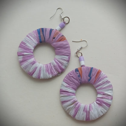 PungaGlow Purple and White Hoops Eco Earrings Upcycled Jewelry