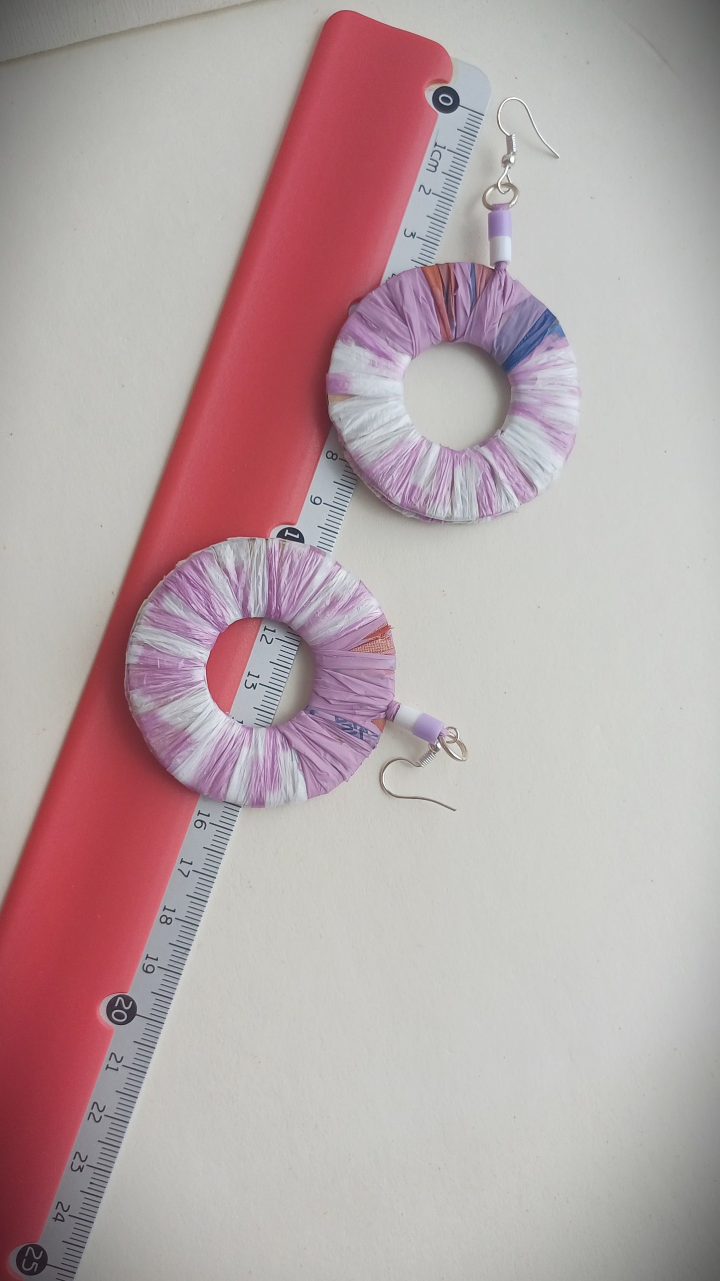 PungaGlow Purple and White Hoops Eco Earrings Upcycled Jewelry