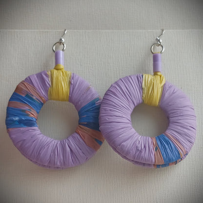 Purple Eco Earrings with Yellow Accents- PungaGlow Upcycled Jewelry