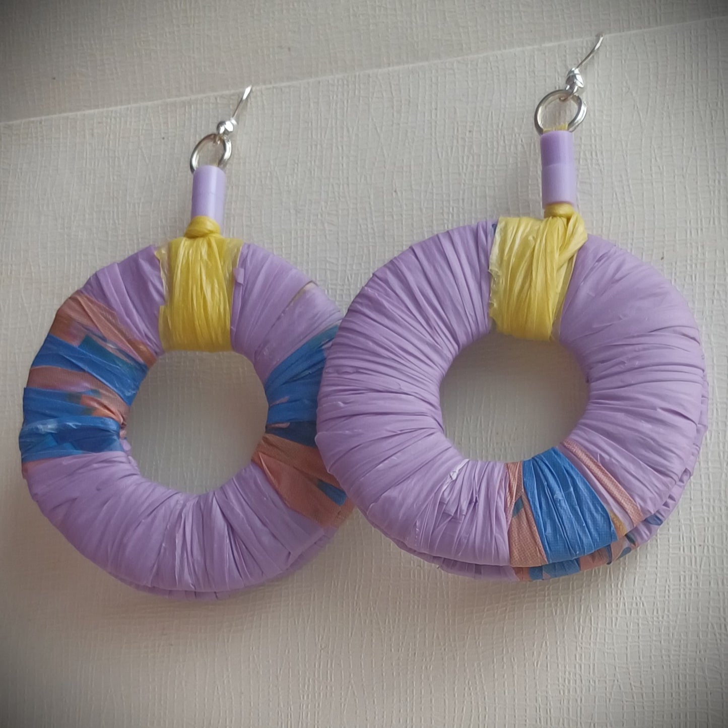 Purple Eco Earrings with Yellow Accents- PungaGlow Upcycled Jewelry