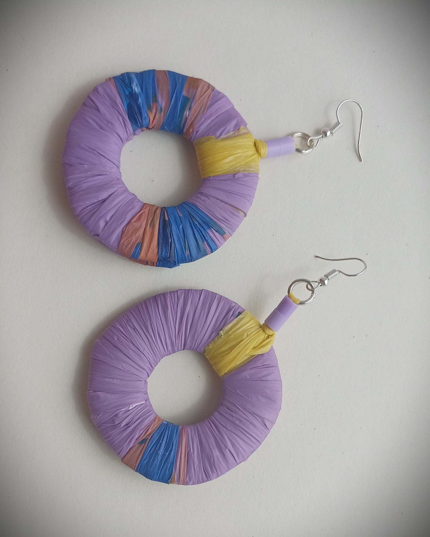 Purple Eco Earrings with Yellow Accents- PungaGlow Upcycled Jewelry