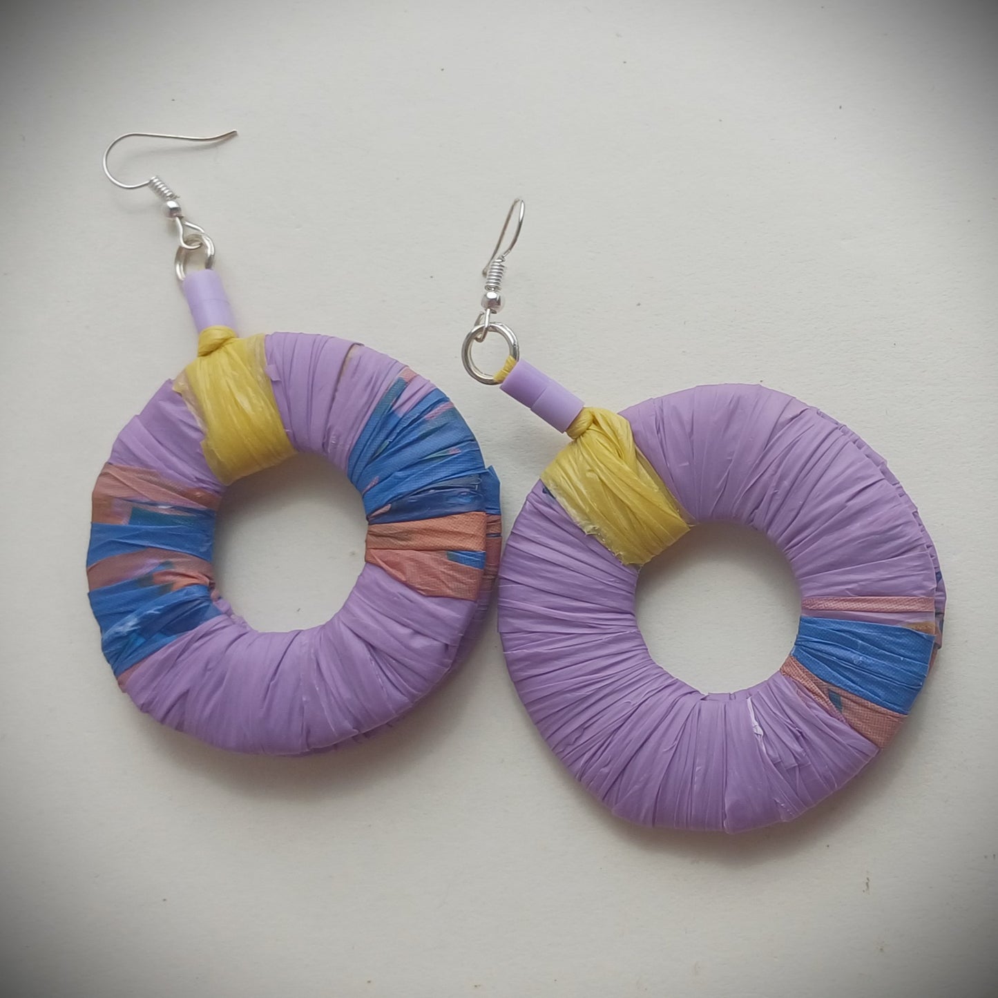 Purple Eco Earrings with Yellow Accents- PungaGlow Upcycled Jewelry