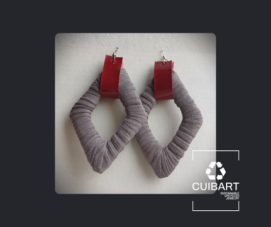 Gray and Red Ecofriendly Earrings Jumbo Rhombus Upcycled Jewelry