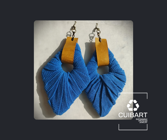 Blue and Yellow Ecofriendly Earrings Jumbo Rhombus Upcycled Jewelry
