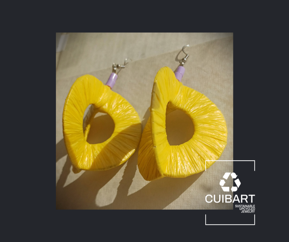 3D Yellow! Hoops PungaGlow Eco Earrings Upcycled Jewelry