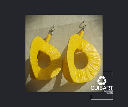 3D Hello Yellow! Hoops PungaGlow Eco Earrings Upcycled Jewelry