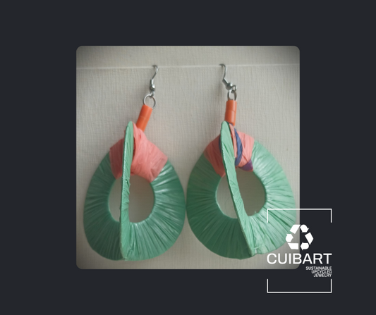 3D Green and Pink Hoops PungaGlow Eco Earrings Upcycled Jewelry