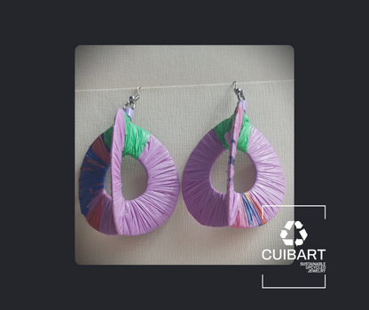 3D Purple Green Hoops PungaGlow Eco Earrings Upcycled Jewelry