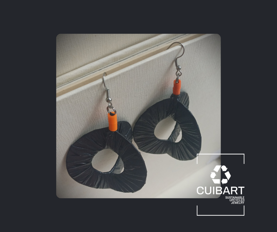 3D Black - Orange Earrings PungaGlow Eco Upcycled Jewelry