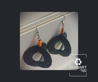 3D Black - Orange Earrings PungaGlow Eco Upcycled Jewelry