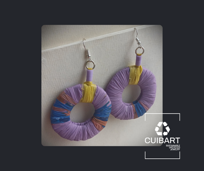 Purple Eco Earrings with Yellow Accents- PungaGlow Upcycled Jewelry