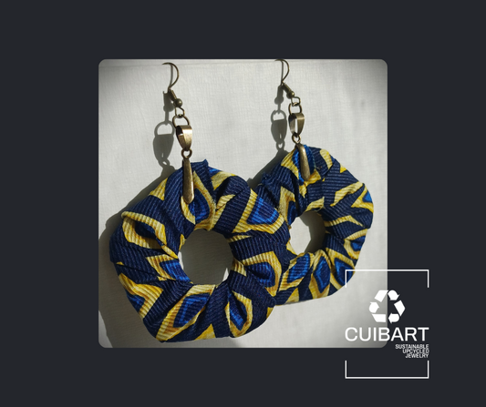 Blue and Yellow ReviveWeave PentaHoops - Ecofriendly Earrings Upcycled Jewelry