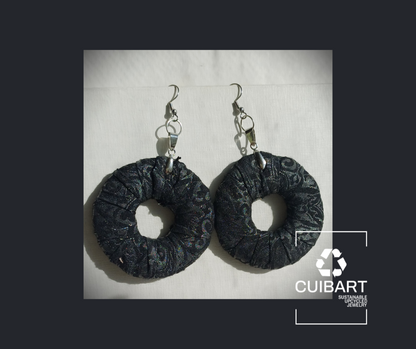 Black Sillver ReviveWeave Hoops - Ecofriendly Earrings Upcycled Jewelry