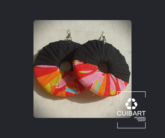 Black and Rainbow Ecofriendly Earrings ReviveWeave Jumbo Hoops Upcycled Jewelry