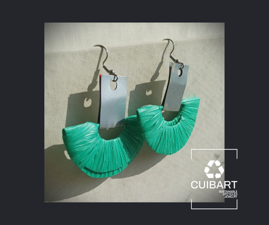 Green and Silver Ecofriendly Earrings From Upcycled Plastic Bags for Sustainable Fashion