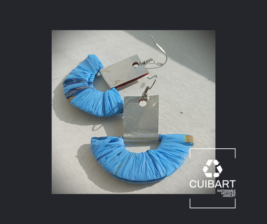 Blue and Silver Ecofriendly Earrings From Upcycled Plastic Bags for Sustainable Fashion