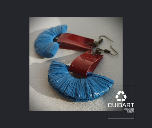 Blue and Red Ecofriendly Earrings From Upcycled Plastic Bags for Sustainable Fashion