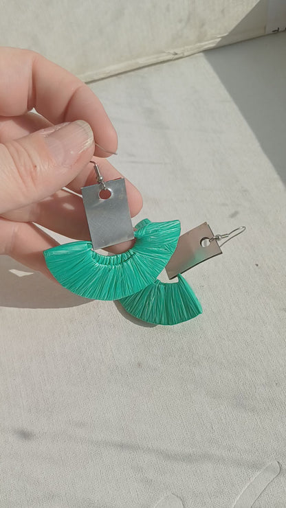 Green and Silver Ecofriendly Earrings From Upcycled Plastic Bags for Sustainable Fashion