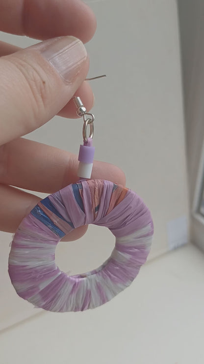 PungaGlow Purple and White Hoops Eco Earrings Upcycled Jewelry