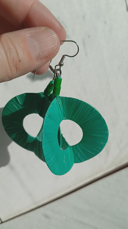 3D Deep Green Hoops PungaGlow Eco Earrings Upcycled Jewelry