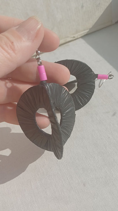 3D Black - Pink Earrings PungaGlow Eco Upcycled Jewelry